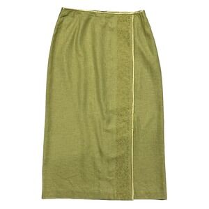 Norton McNaughton Vintage Green Linen Faux‎ Wrap Skirt, size 8 Petite